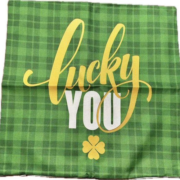 St. Patty’s Day 18x18 Pillow Covers – Green Plaid, Shamrock, Gnome – Set of 4 - Picture 9 of 10